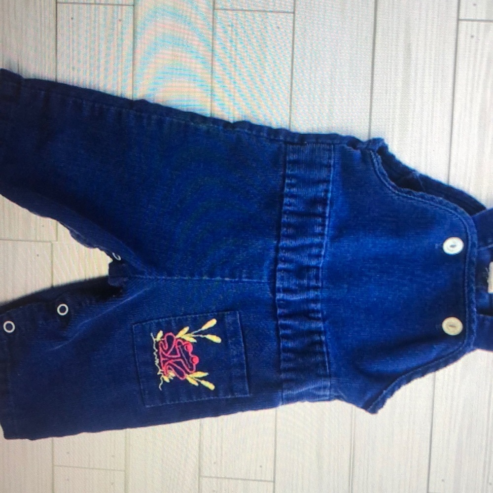 Sears Vintage Baby Girl Blue Corduroy Overalls jumper